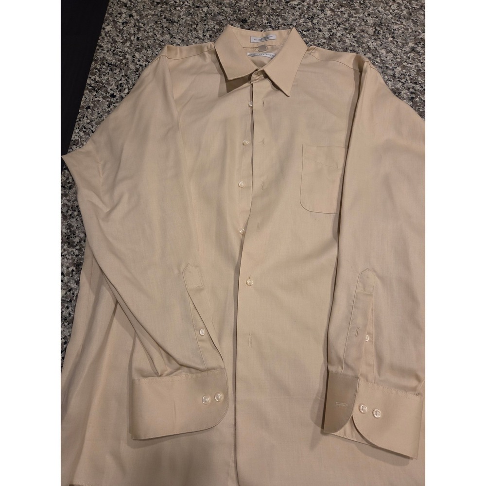 Geoffrey Beene Mens‎ Tan Sateen Wrinkle Free Dress Shirt Large 16 34/35 Beige